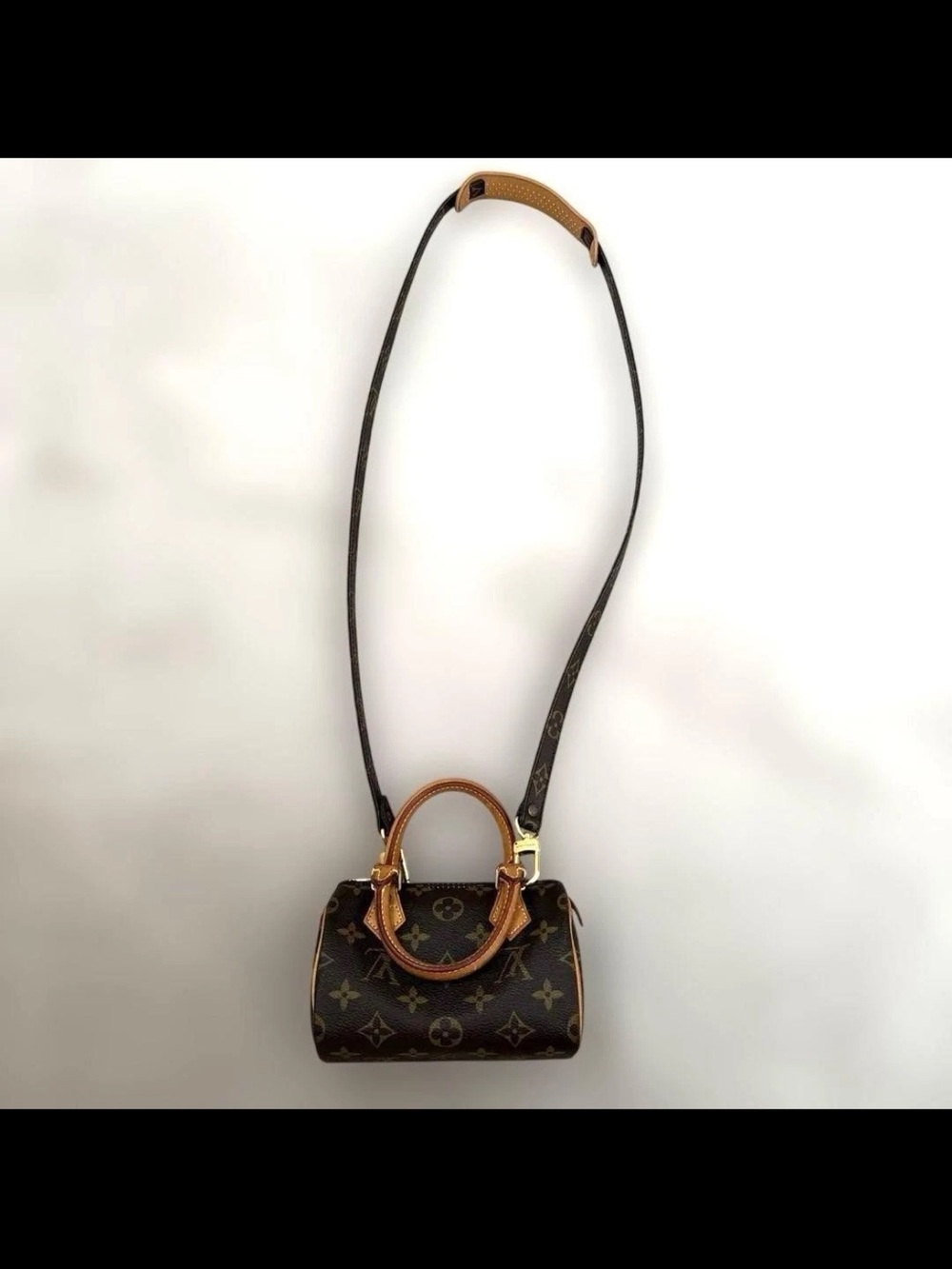 Louis Vuitton Brown Monogram Mini Speedy with Tan Trim and Long Strap